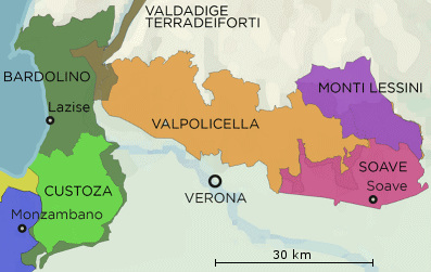 Kort med Custoza og Bardolino
