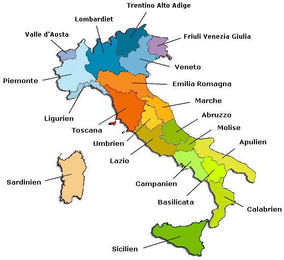 Kort over Italiens regioner
