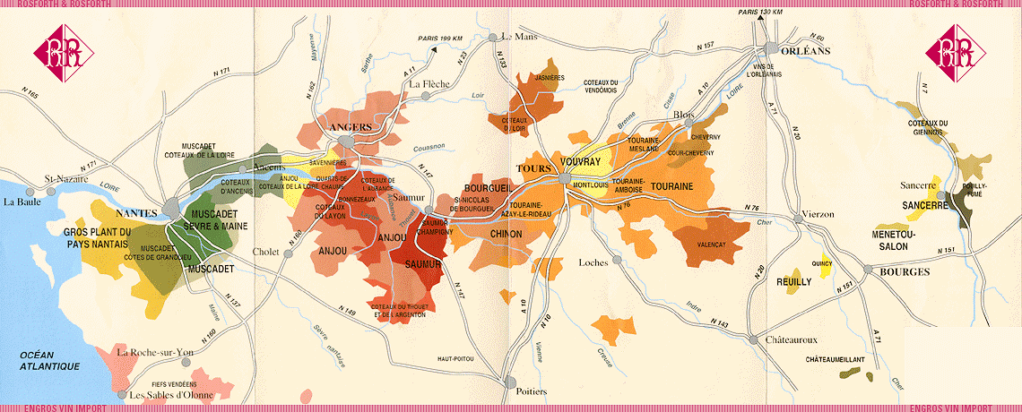 Kort over appellationerne i Loiredalen